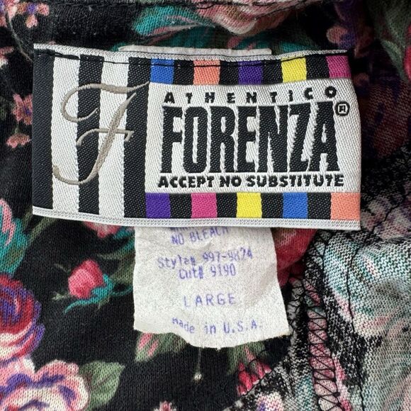 Vintage Forenza Floral Dress Large Puff Sleeve Drop Waist 80s Midi Made USA - Picture 2 of 9